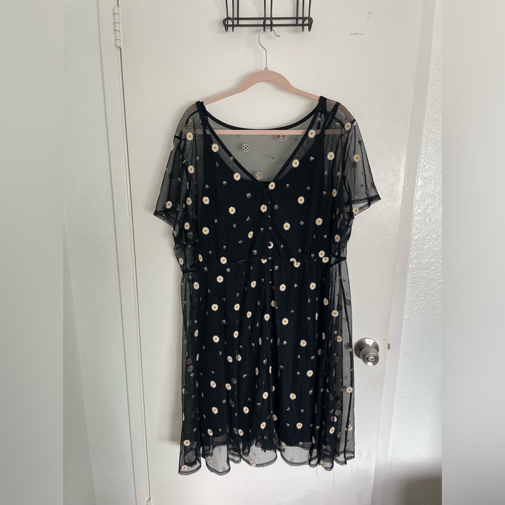 Torrid Black Floral Lace Button Front Shirt Dress